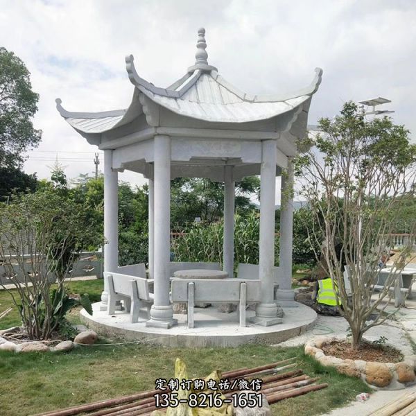 戶外公園中式多層六角涼亭雕塑（8）