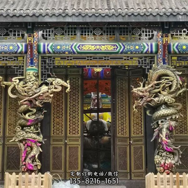 寺院大殿前裝飾玻璃鋼水泥龍抱柱雕塑（4）