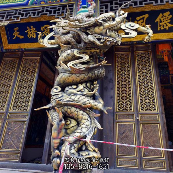 寺院大殿前裝飾玻璃鋼水泥龍抱柱雕塑（2）