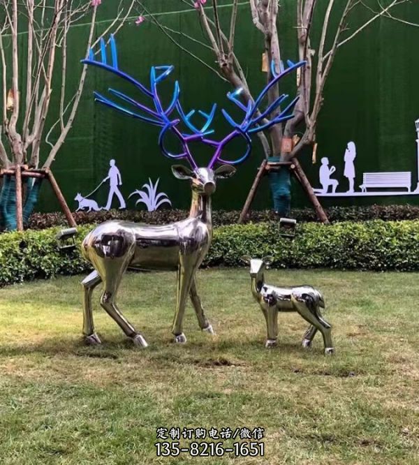 不銹鋼鏡面梅花鹿現(xiàn)代簡約庭院園林景觀（1）