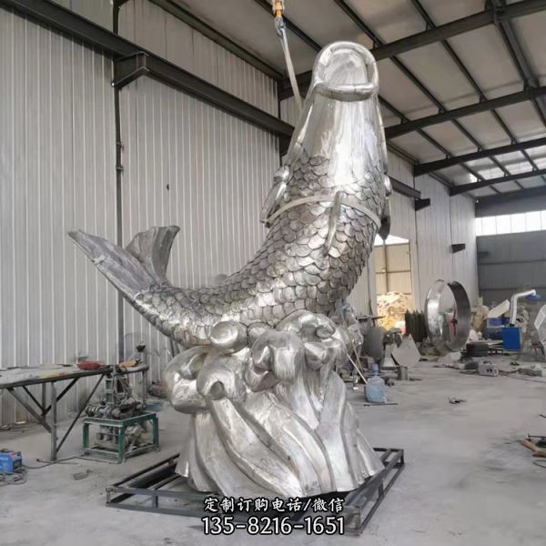 不銹鋼鯉魚跳龍門雕塑創意金屬景觀擺件（1）
