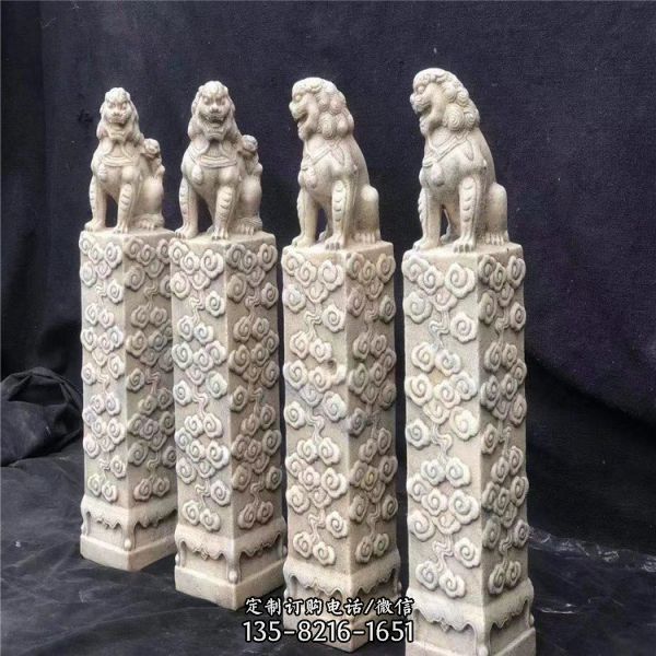 石雕仿古青石獅子栓馬柱中式庭院裝飾（2）