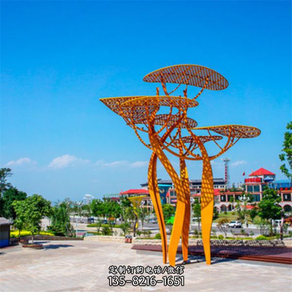 小區公園裝飾不銹鋼鏤空抽象樹雕塑（1）