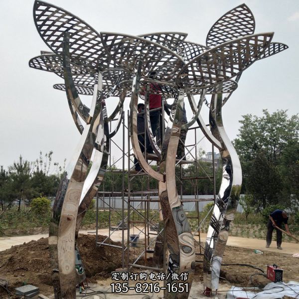 小區公園裝飾不銹鋼鏤空抽象樹雕塑（3）