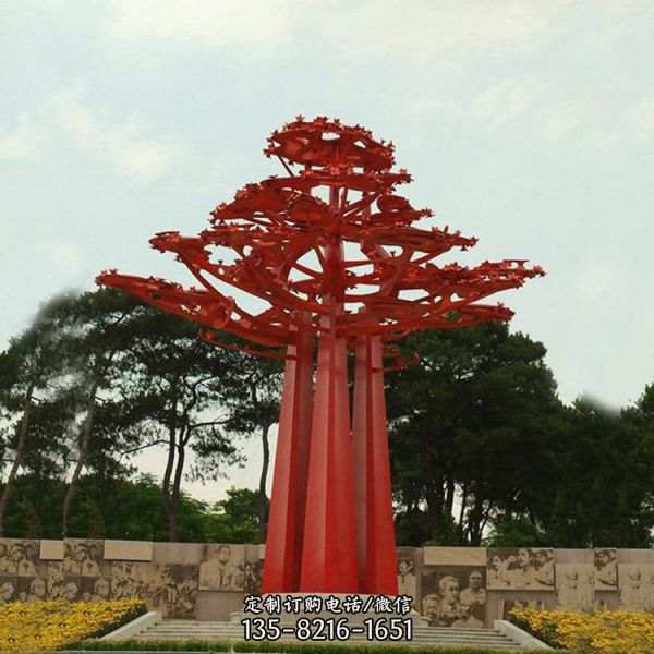 小區公園裝飾不銹鋼鏤空抽象樹雕塑（4）