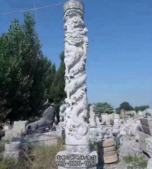 園林戶外園林大型盤龍石雕文化柱雕塑