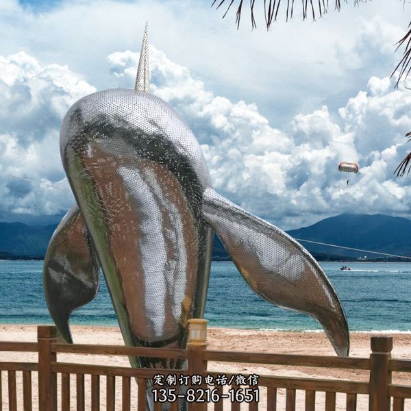 城市公園大型不銹鋼鏤空動物海豚雕塑（2）