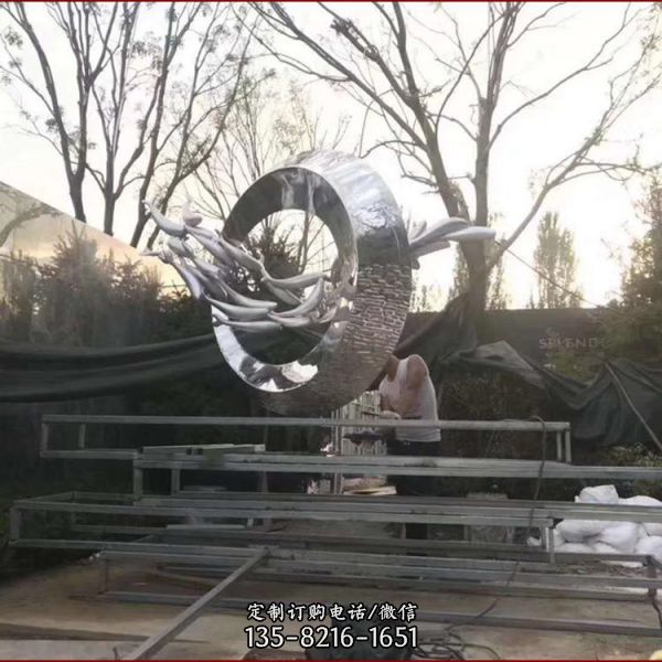 戶外廣場大型不銹鋼鏡面彩繪園林景觀雕塑擺件（4）