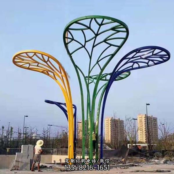 不銹鋼鏤空戶外園林景觀植物雕塑擺件