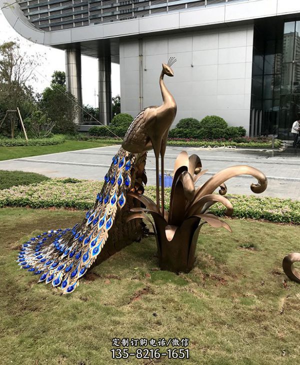 園林廣場不銹鋼金屬孔雀雕塑（3）