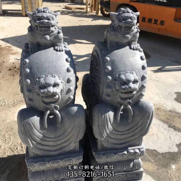 石雕門墩抱鼓石庭院別墅門口青石抱鼓石雕塑（4）