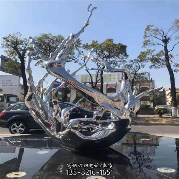 大型景觀擺件鏡面不銹鋼抽象發(fā)光鏤空雕塑（1）