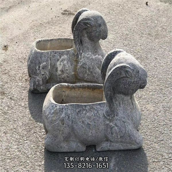公園擺放青石羊花盆 栽花用石盆（2）
