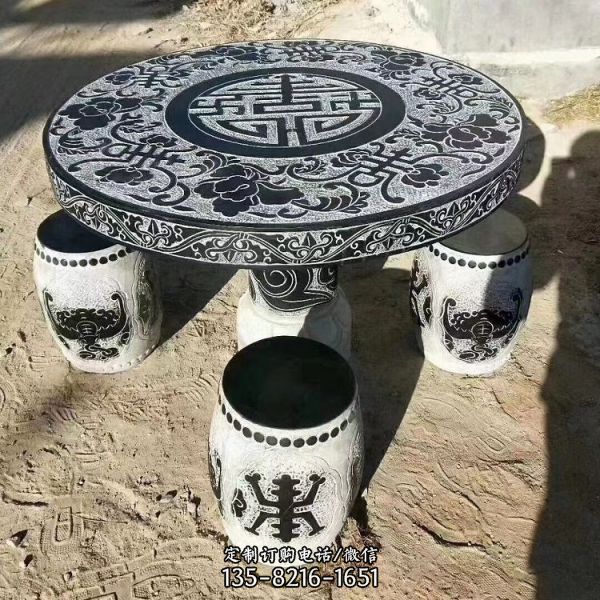 庭院大理石浮雕仿古休閑石桌凳擺件（2）