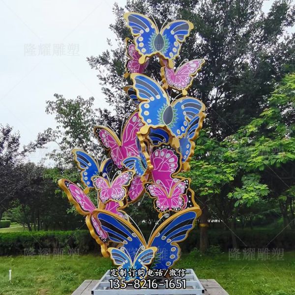 廣場草坪擺件發光金屬鐵藝鏤空蝴蝶雕塑（3）