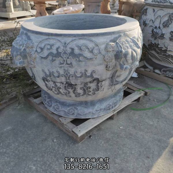 水缽石雕噴泉流水大理石庭院戶外水景水池循環魚缸雕塑（3）