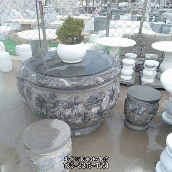 水缽石雕噴泉流水大理石庭院戶外水景水池循環魚缸雕塑（4）