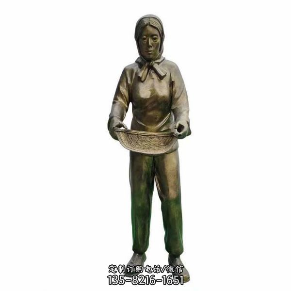 玻璃鋼仿銅做農(nóng)活婦女民俗小品農(nóng)家院擺件