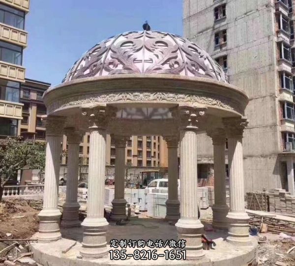 小區花園擺放大理石歐式羅馬柱涼亭