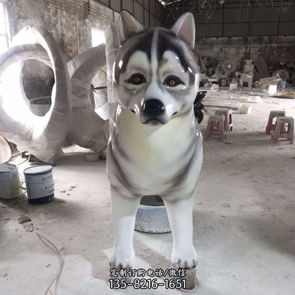 中華田園犬玻璃鋼仿真土狗二哈哈士奇雕塑（5）