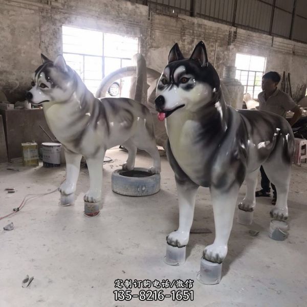 中華田園犬玻璃鋼仿真土狗二哈哈士奇雕塑（2）