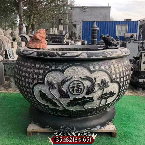 庭院別墅青石浮雕仿古圓魚缸 花缸（1）
