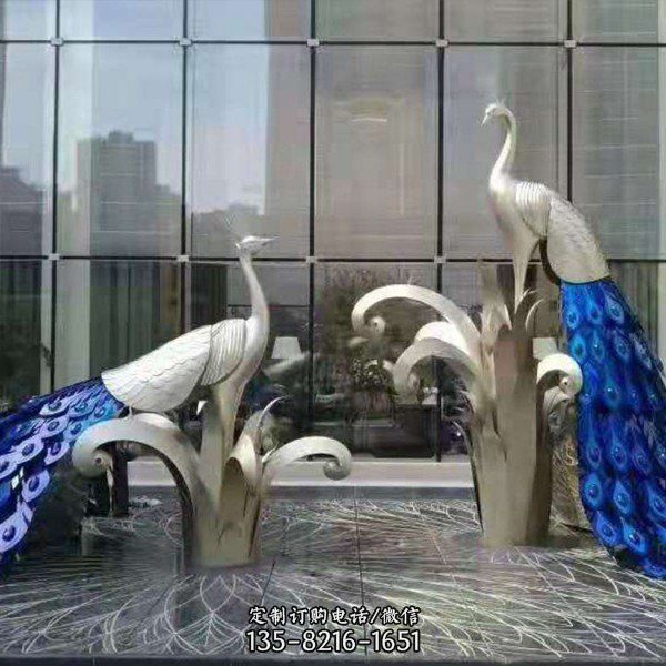 不銹鋼酒店戶外大型抽象孔雀雕塑（1）