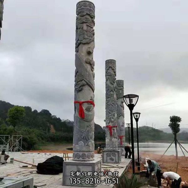 大型花崗巖浮雕盤龍柱廣場景區寺廟古建龍柱（3）