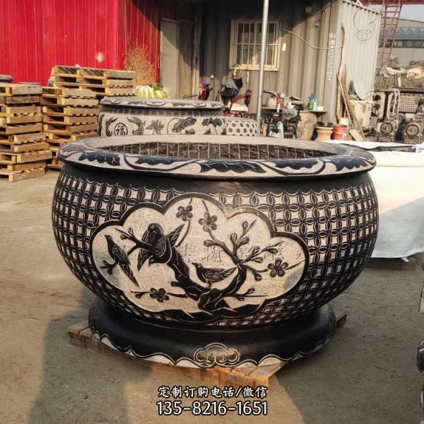 青石雕刻聚寶盆庭院裝飾水盆魚缸（4）