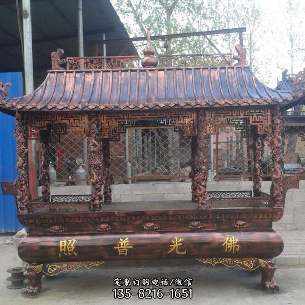 寺廟戶外擺放進(jìn)香多層長形銅香爐雕塑（1）