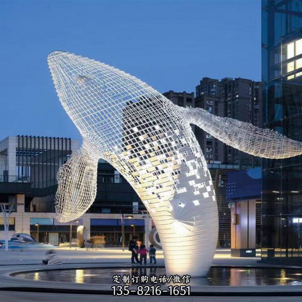 不銹鋼魚雕塑水池景觀發(fā)光雕塑海豚雕塑鏤空動物擺件（2）