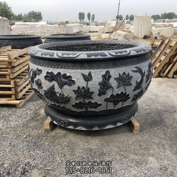 青石仿古荷塘月色荷花石缸（2）