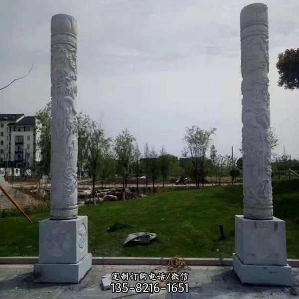 園林廣場擺放大理石雕刻華表石龍柱（5）