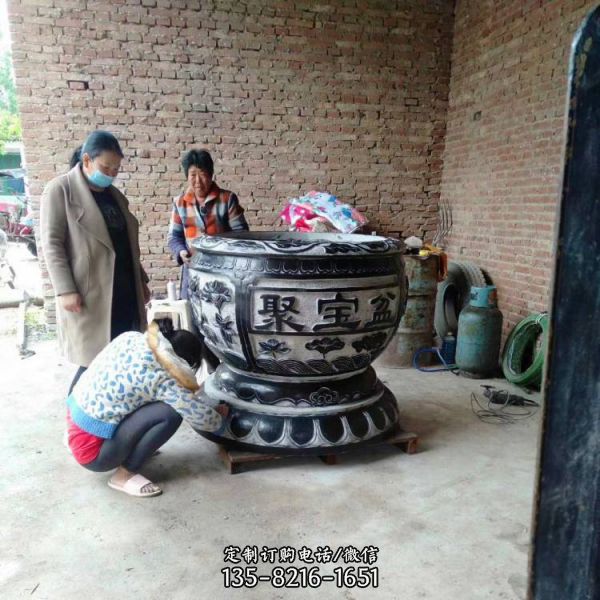 庭院青石做舊浮雕荷花花紋養(yǎng)魚(yú)水缸花盆（1）