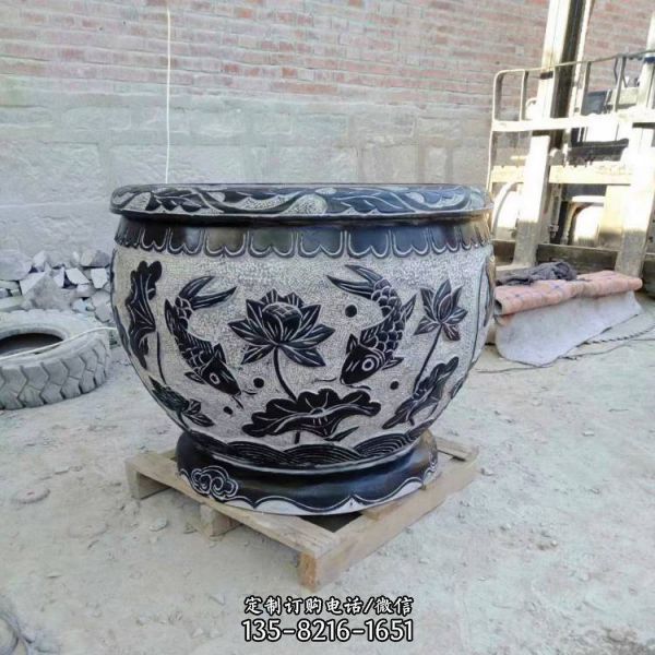 石雕仿古青石魚(yú)缸花盆荷花缸庭院養(yǎng)魚(yú)石缸