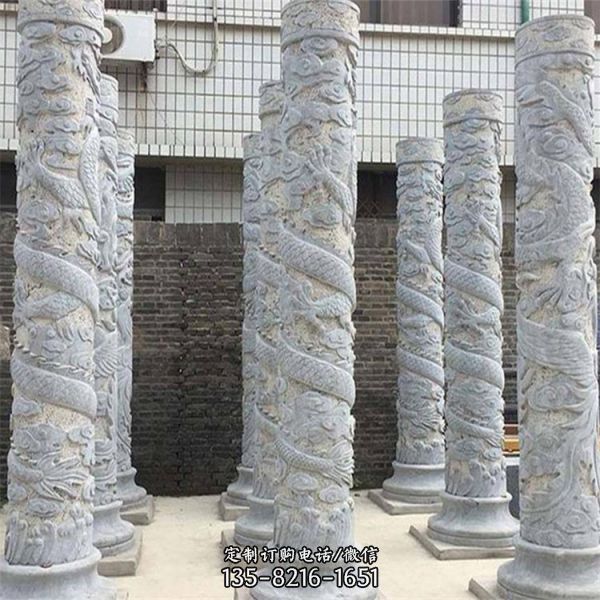 戶外廣場青石仿古浮雕盤龍柱擺件（2）