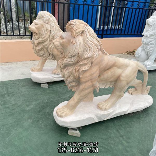 晚霞紅大理石石雕園林景觀獅子雕塑