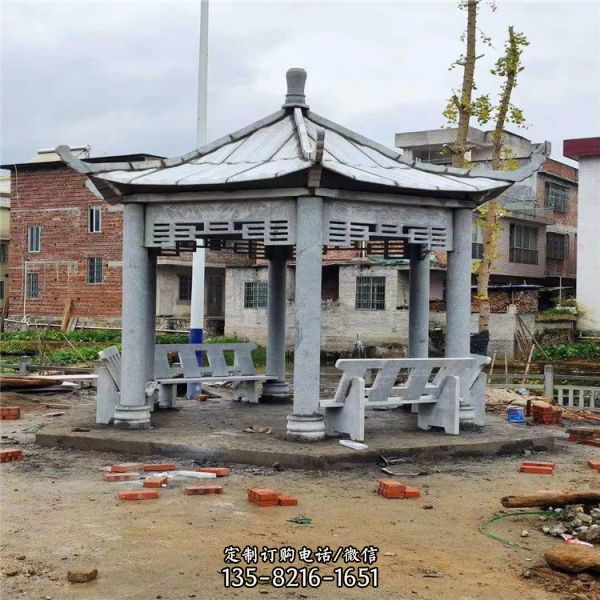 公園小區(qū)擺放青石晚霞紅仿古涼亭子（1）