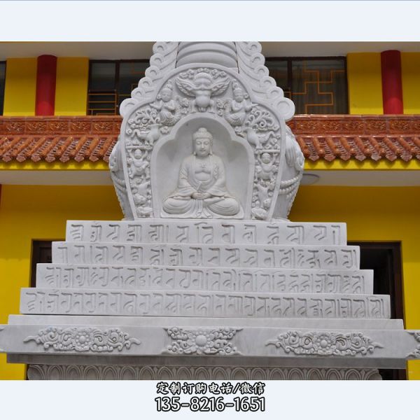 景點寺院戶外擺放漢白玉雕刻佛塔雕塑（5）