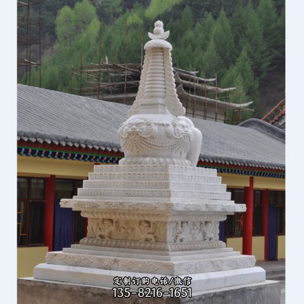 景點寺院戶外擺放漢白玉雕刻佛塔雕塑（4）