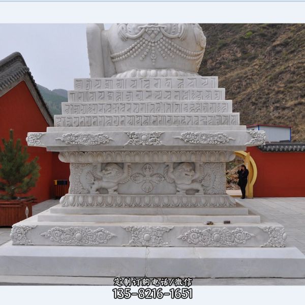 景點寺院戶外擺放漢白玉雕刻佛塔雕塑（7）