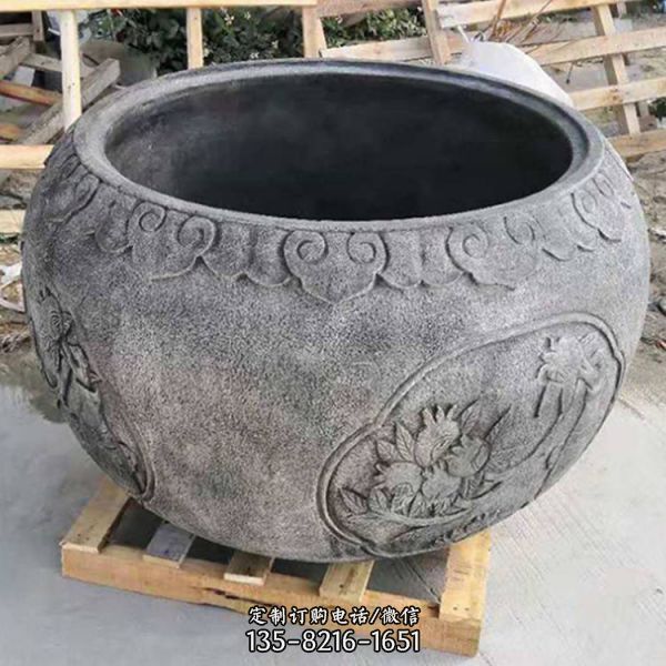 青石仿古浮雕魚缸花盆各種園林工藝品擺件（2）