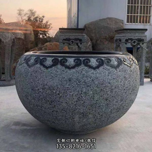 青石仿古浮雕魚缸花盆各種園林工藝品擺件（1）