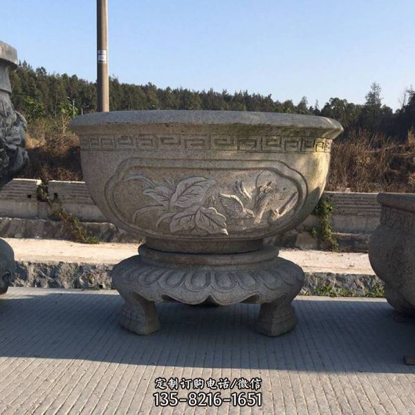 青石仿古浮雕魚缸花盆各種園林工藝品擺件（3）
