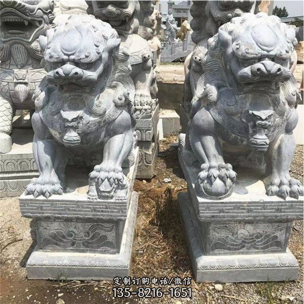 青石石雕獅子，傳統(tǒng)中式獅子雕塑