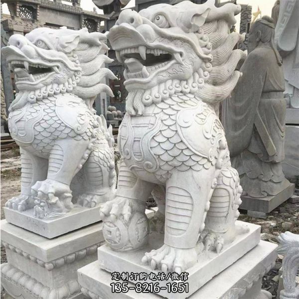 別墅庭院門口大型大理石石雕麒麟雕塑