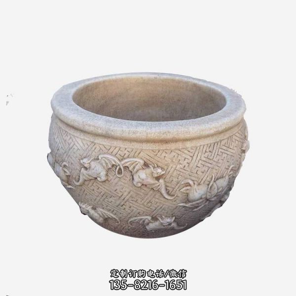 小區庭院擺放景觀黃金麻仿古石雕花盆（5）