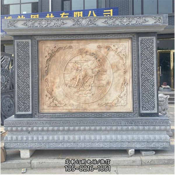 石雕影壁大理石屏風(fēng) 庭院石材浮雕墻手工雕刻浮雕四合院石雕照壁