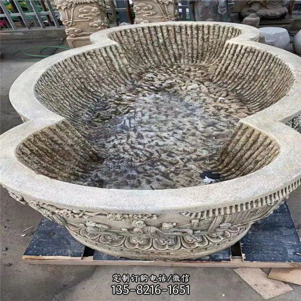 仿古做舊庭院種花養魚老石槽雕塑（1）