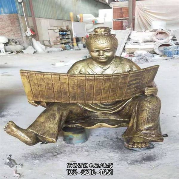 廣場校園綠地擺放玻璃鋼仿銅古代坐姿看書兒童人像雕塑（1）